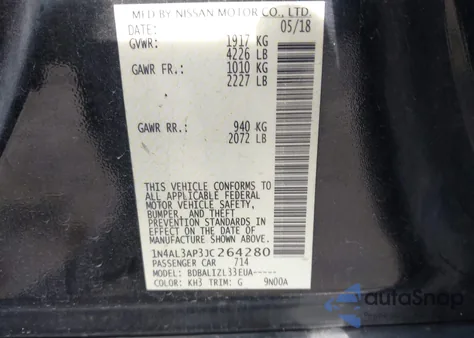 2018 Nissan Altima 2.5 Sv from USA, damaged, VIN 1N4AL3AP3JC264280